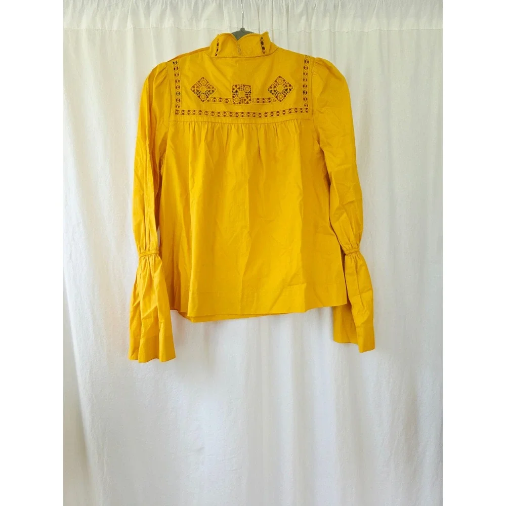 Free People another eternity Mustard Yellow eyelet Cotton Blouse XS Oversize new